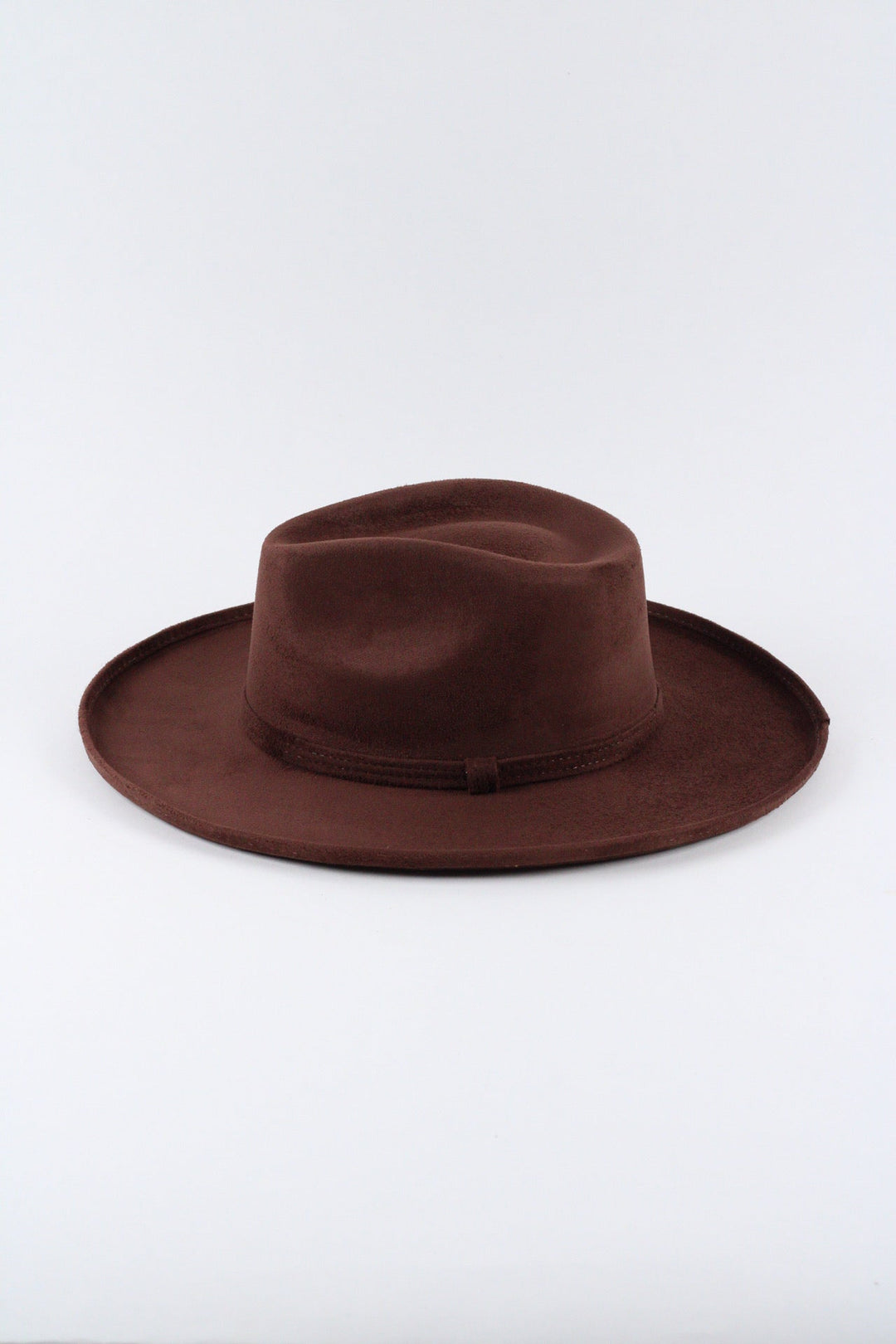 Vegan Suede Rancher Hat - Pencil Brim - Chocolate