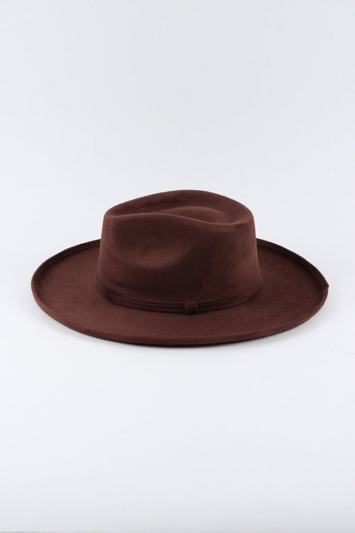 Vegan Suede Rancher Hat - Pencil Brim - Chocolate