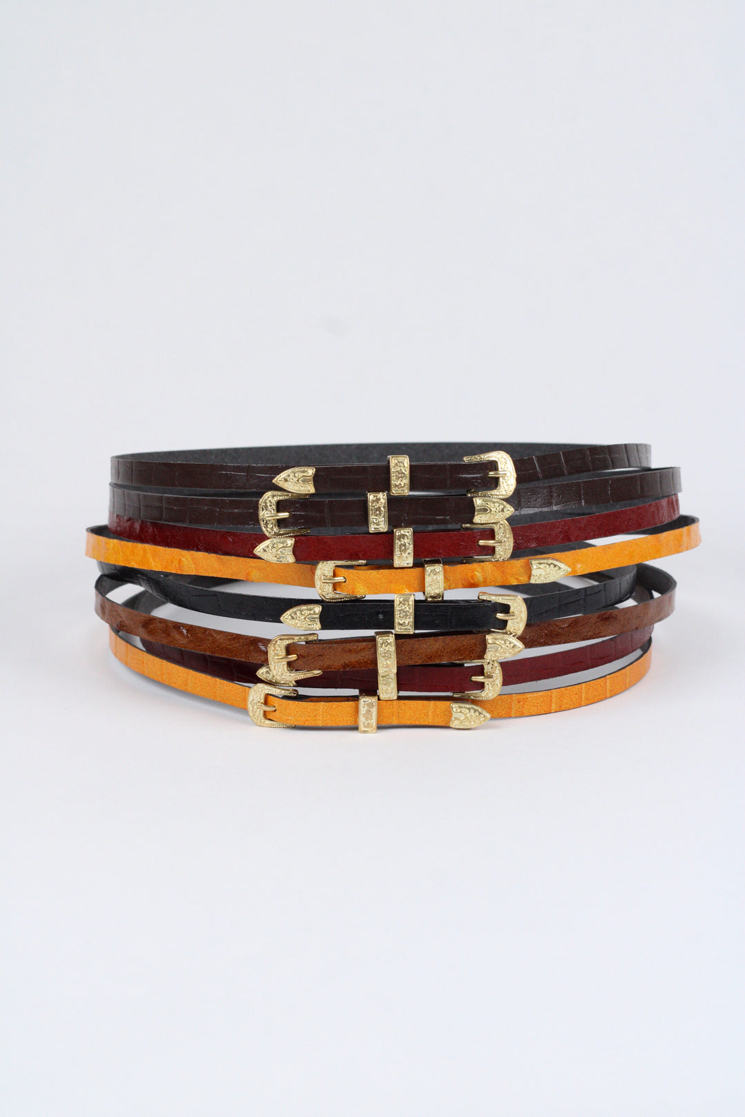 Ostrich Print Leather Hat Band w/ Buckle