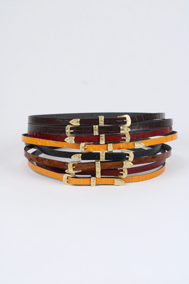 Ostrich Print Leather Hat Band w/ Buckle