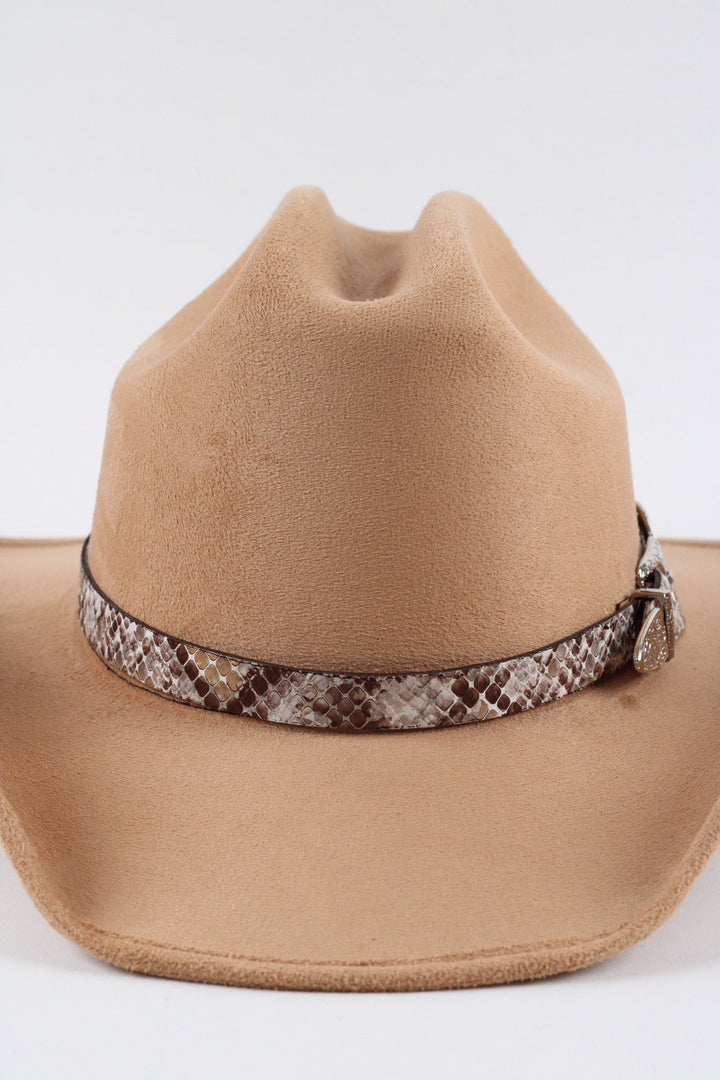 Double Buckle Leather Hat Band Snake Print