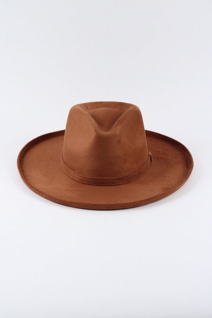 Vegan Suede Rancher Hat - Pencil Brim - Caramel