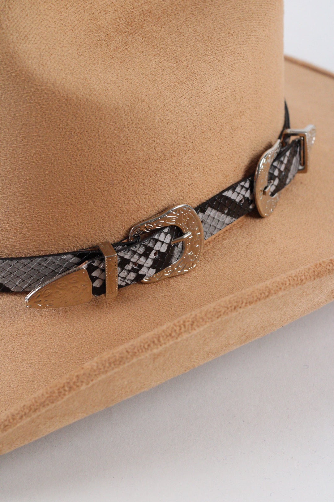 Double Buckle Leather Hat Band Snake Print