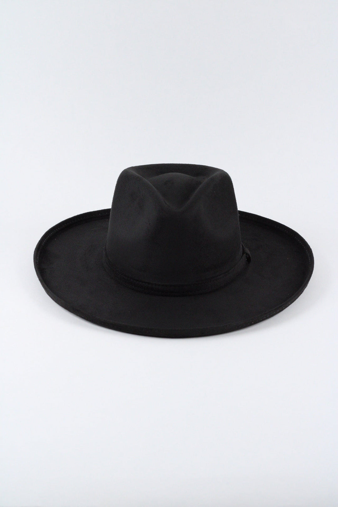 Vegan Suede Rancher Hat - Pencil Brim - Black