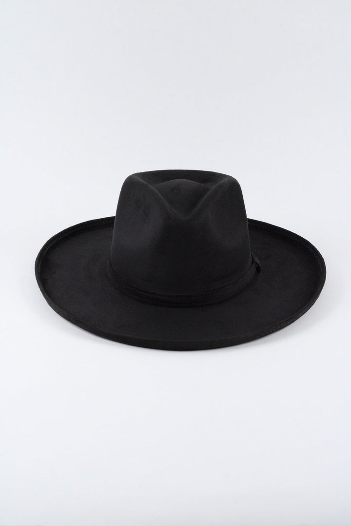 Vegan Suede Rancher Hat - Pencil Brim - Black