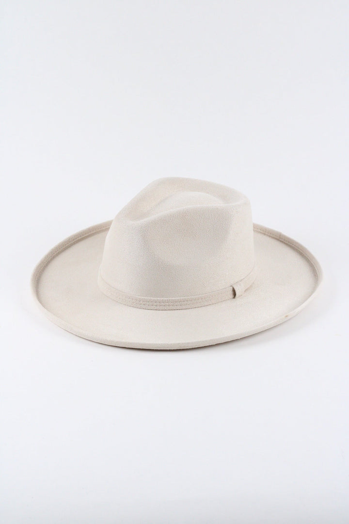 Vegan Suede Rancher Hat - Pencil Brim - Ivory