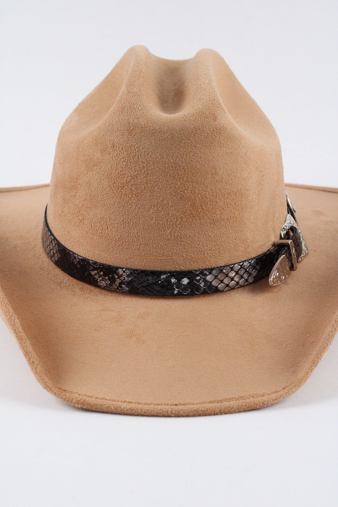 Double Buckle Leather Hat Band Snake Print