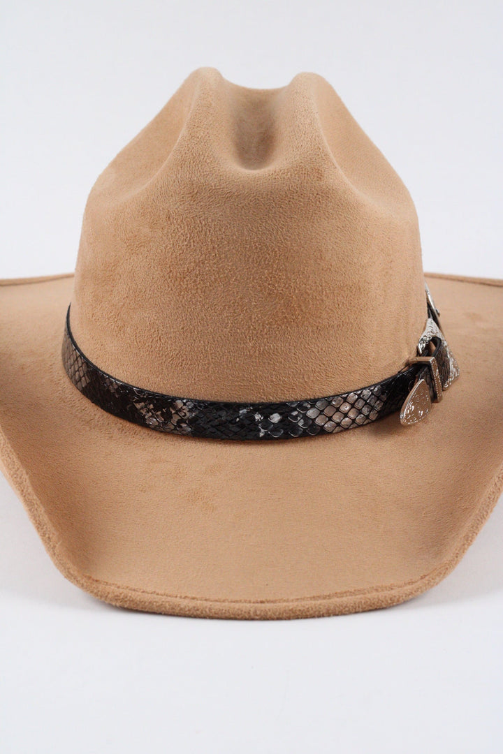 Double Buckle Leather Hat Band Snake Print