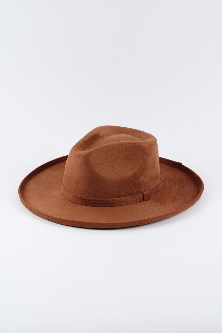 Vegan Suede Rancher Hat - Pencil Brim - Caramel