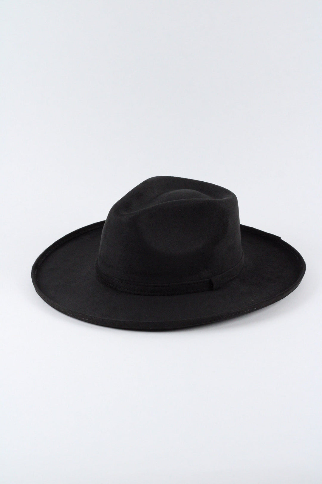 Vegan Suede Rancher Hat - Pencil Brim - Black
