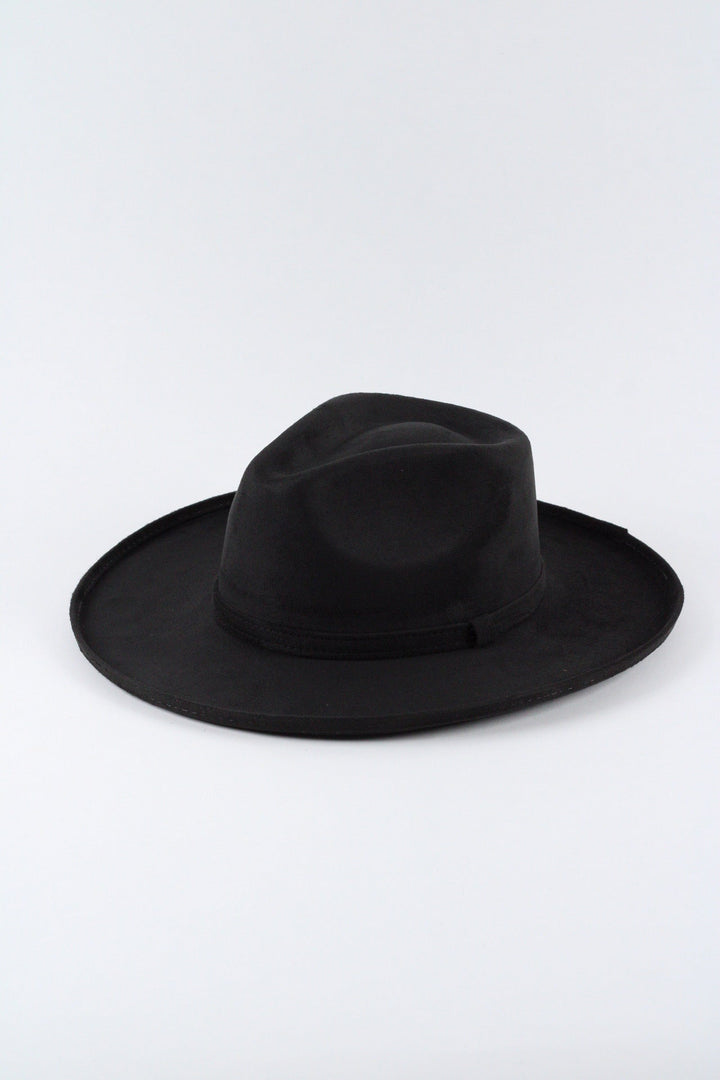 Vegan Suede Rancher Hat - Pencil Brim - Black