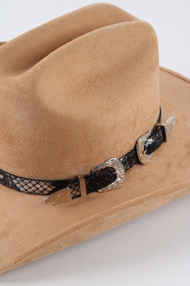 Double Buckle Leather Hat Band Snake Print