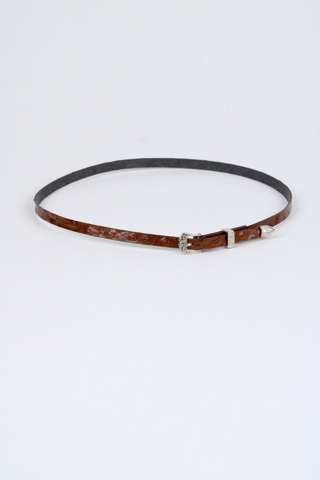 Ostrich Print Leather Hat Band w/ Buckle