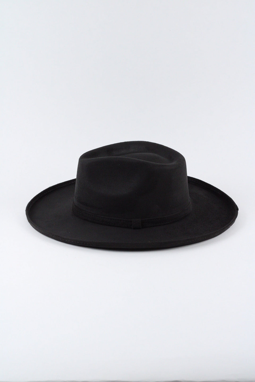 Vegan Suede Rancher Hat - Pencil Brim - Black