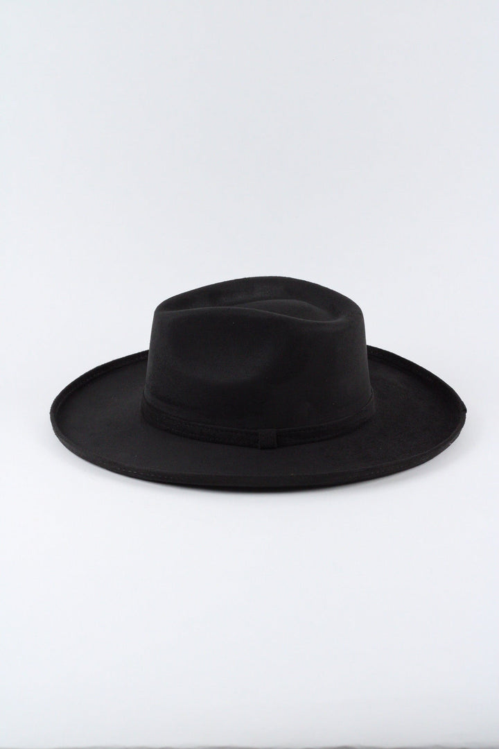Vegan Suede Rancher Hat - Pencil Brim - Black