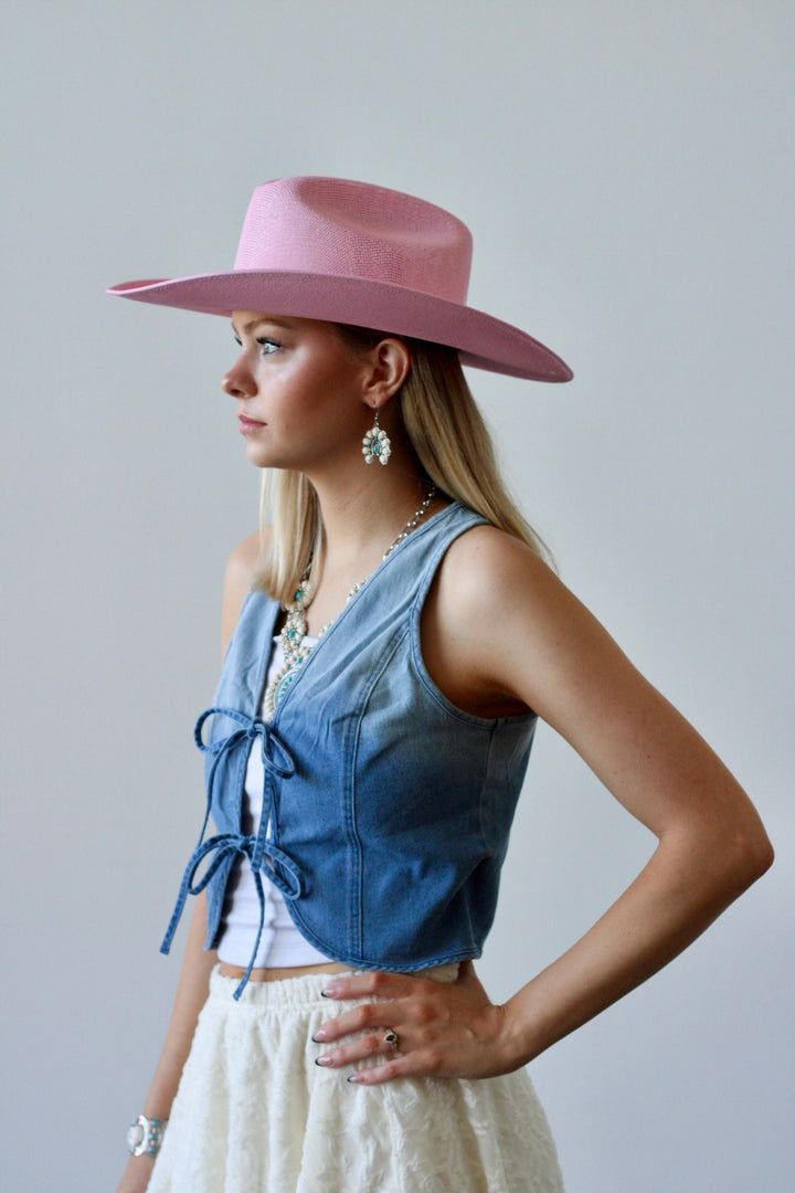 Luckenbach Cattlemen Straw Cowboy Hat - Pink