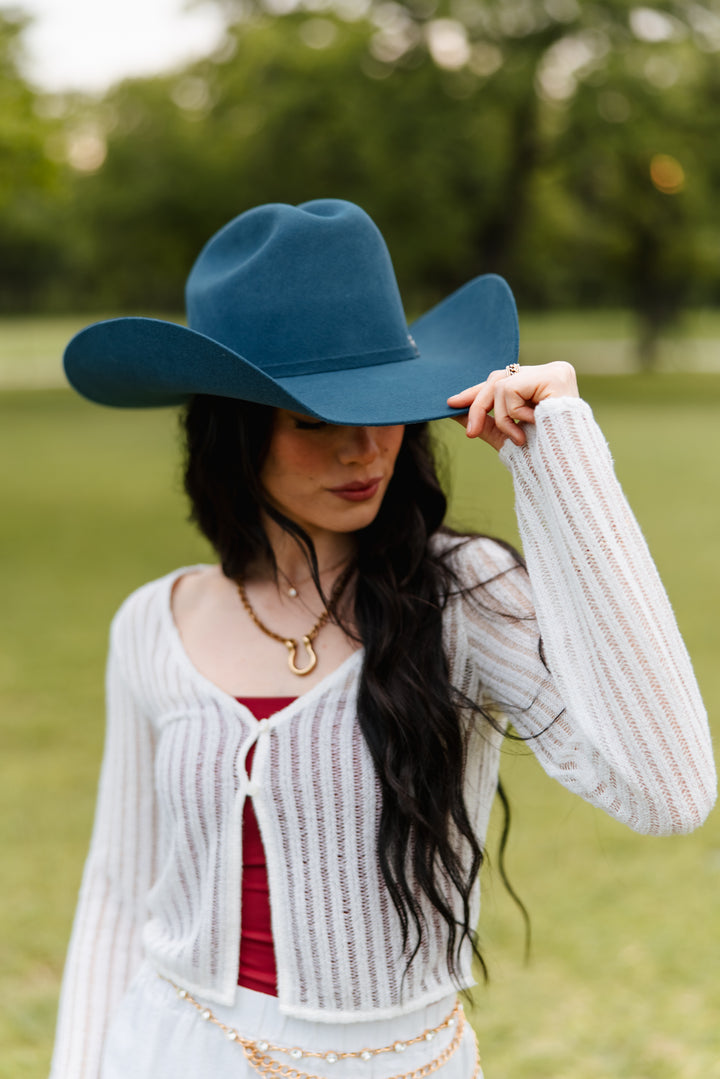 Wren Merino Wool Western Hat - Peacock Blue