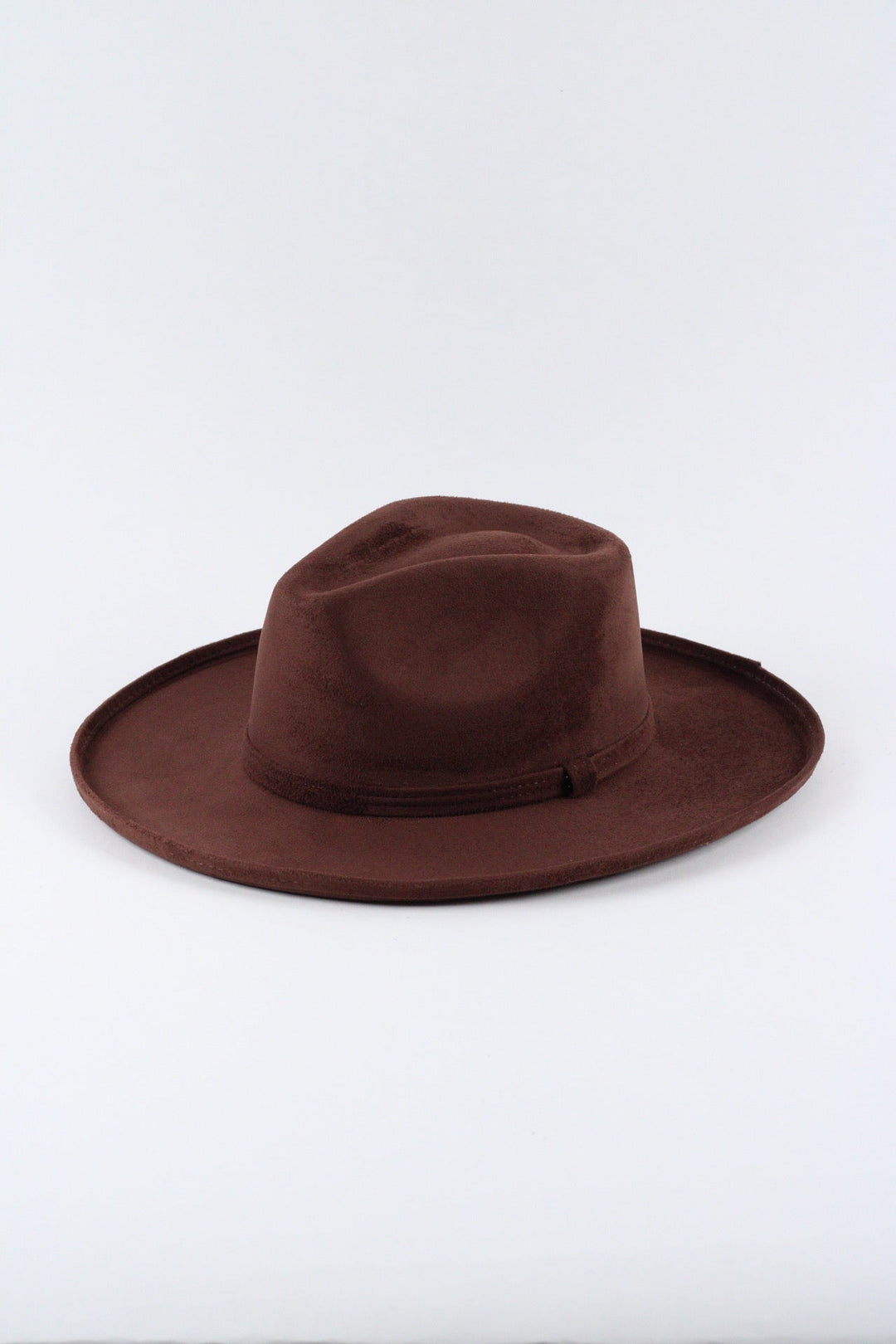 Vegan Suede Rancher Hat - Pencil Brim - Chocolate
