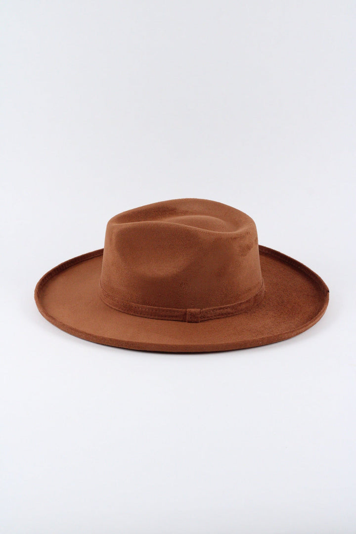 Vegan Suede Rancher Hat - Pencil Brim - Caramel