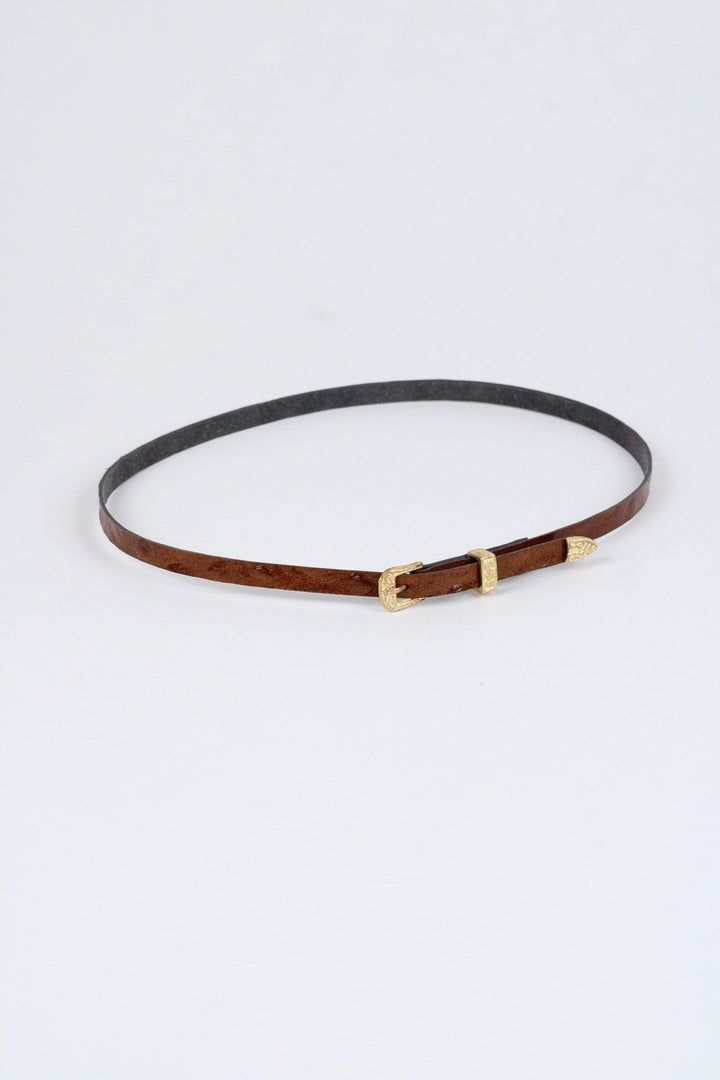 Ostrich Print Leather Hat Band w/ Buckle