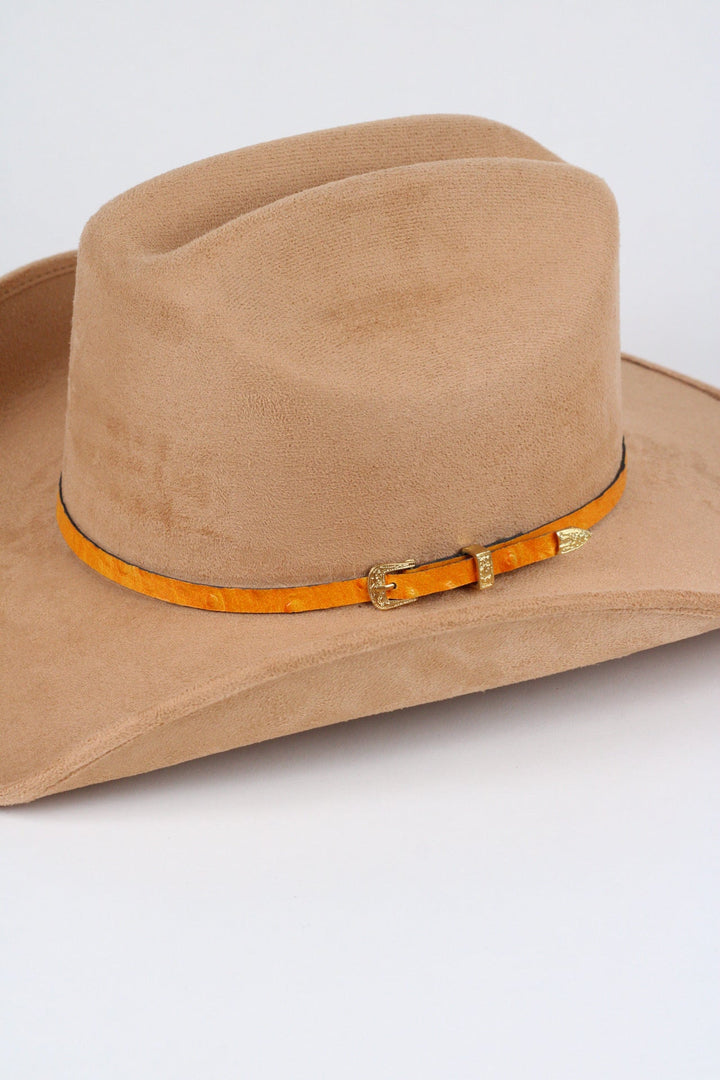 Ostrich Print Leather Hat Band w/ Buckle