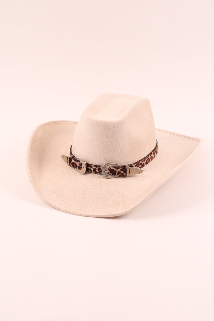 Double Buckle Leather Hat Band Animal Print Faux Fur