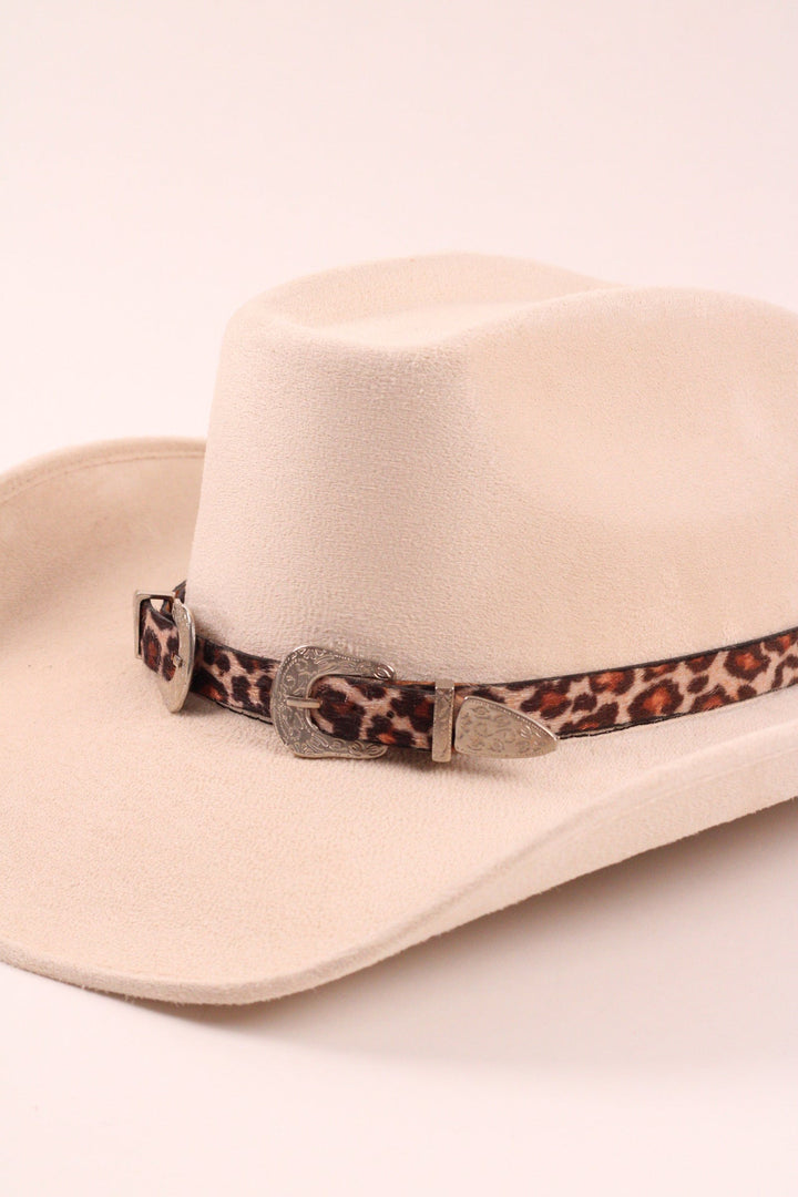 Double Buckle Leather Hat Band Animal Print Faux Fur