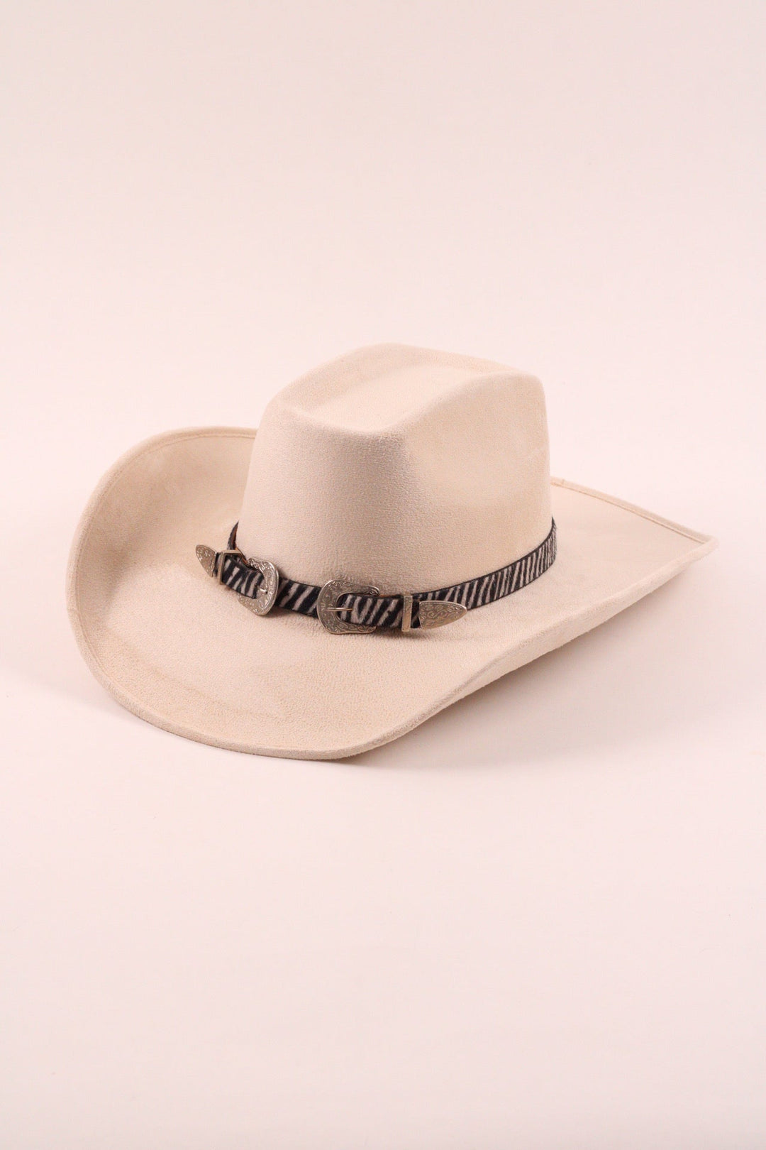 Double Buckle Leather Hat Band Animal Print Faux Fur