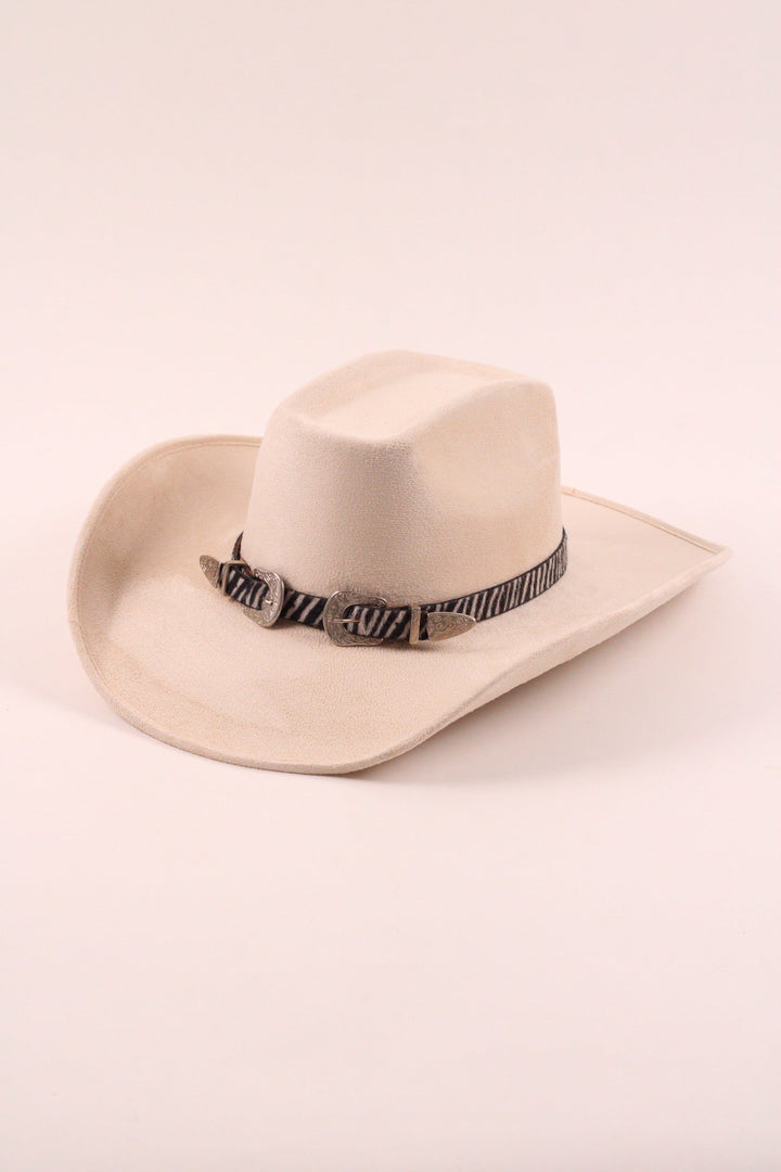 Double Buckle Leather Hat Band Animal Print Faux Fur