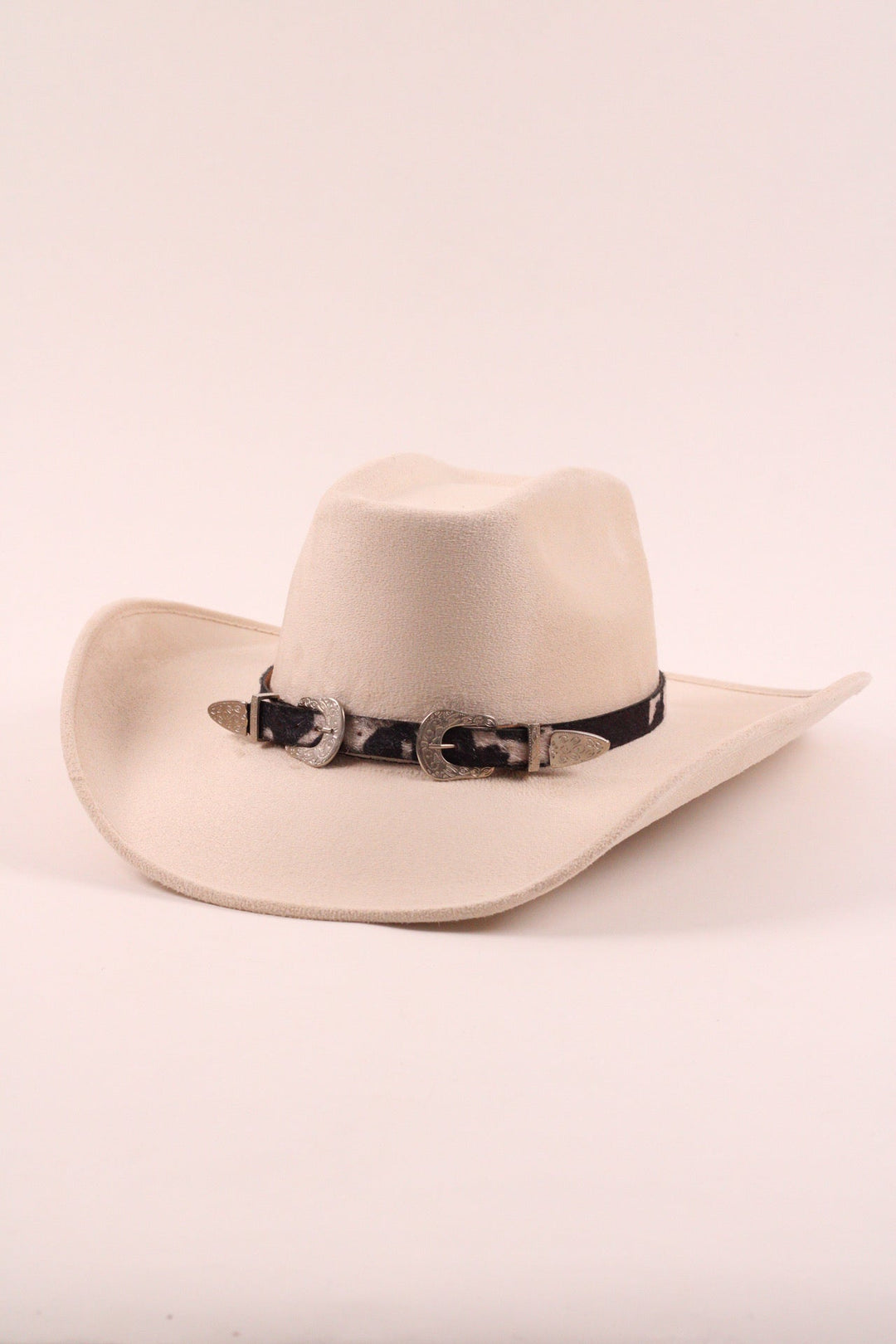 Double Buckle Leather Hat Band Animal Print Faux Fur
