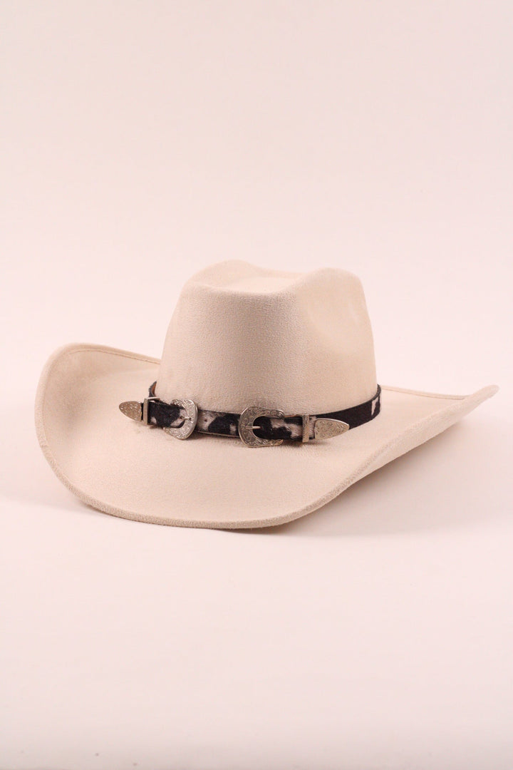 Double Buckle Leather Hat Band Animal Print Faux Fur