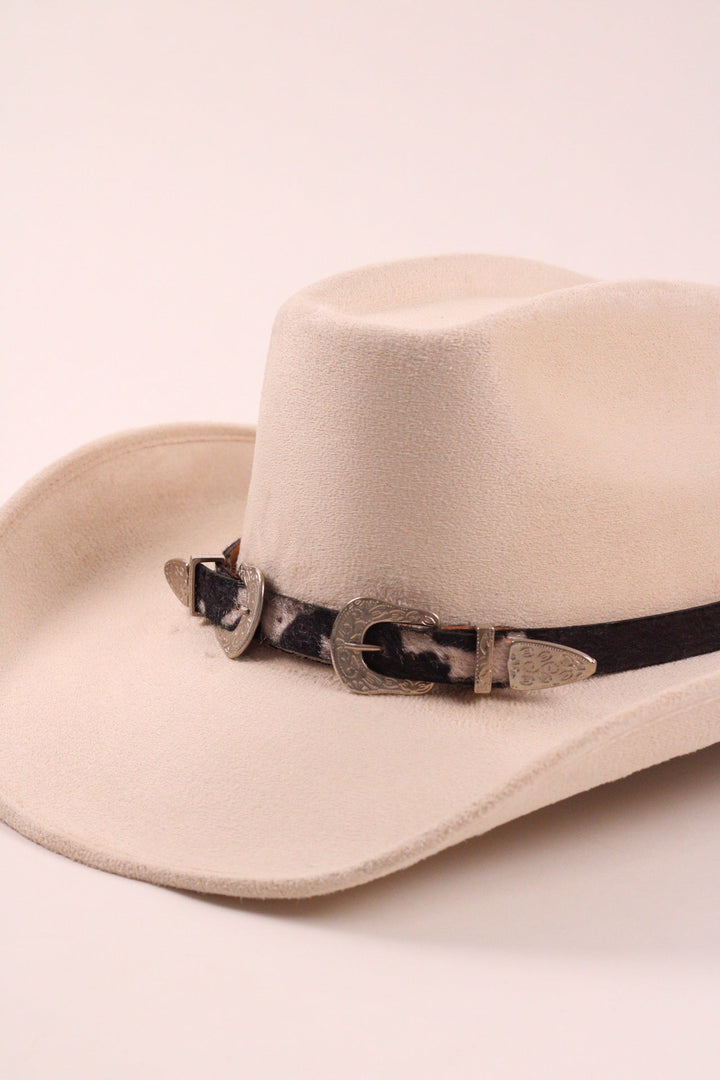 Double Buckle Leather Hat Band Animal Print Faux Fur