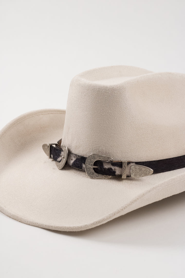 Double Buckle Leather Hat Band Animal Print Faux Fur