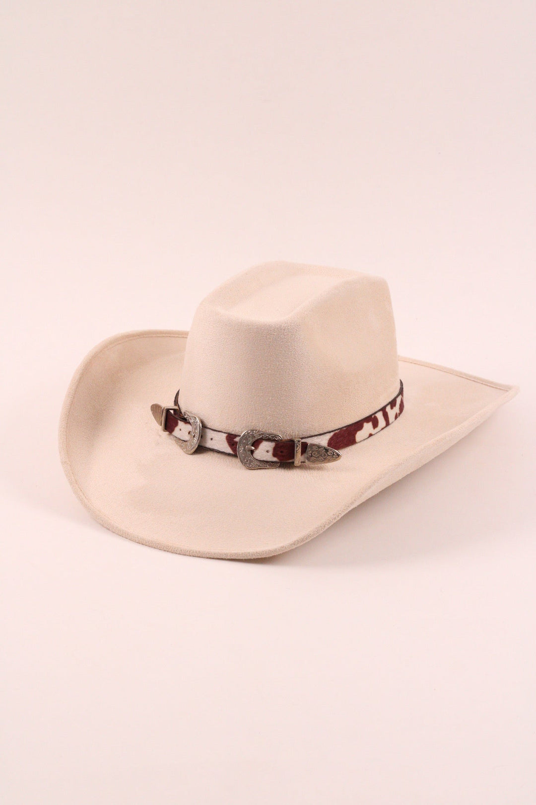 Double Buckle Leather Hat Band Animal Print Faux Fur