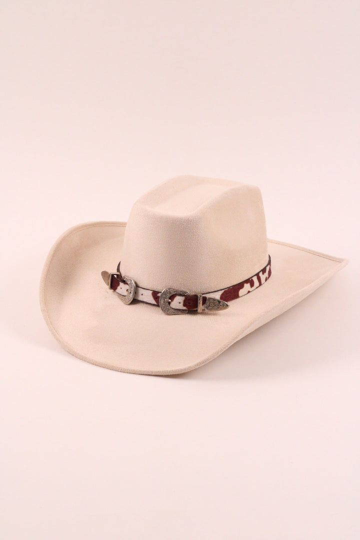 Double Buckle Leather Hat Band Animal Print Faux Fur