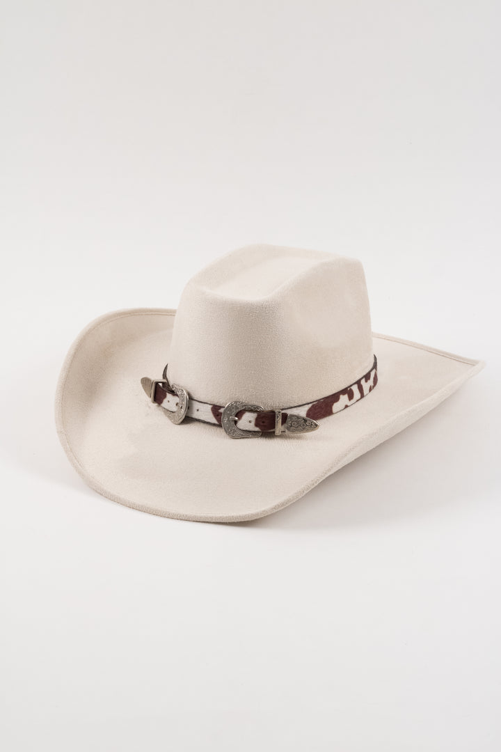 Double Buckle Leather Hat Band Animal Print Faux Fur