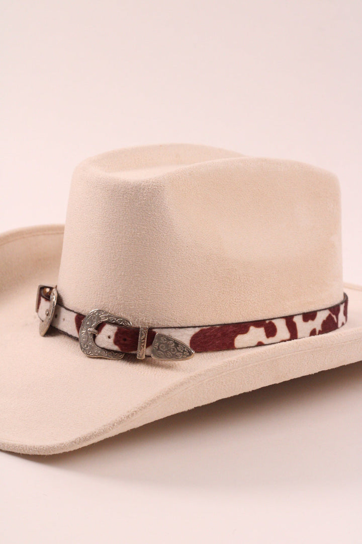 Double Buckle Leather Hat Band Animal Print Faux Fur