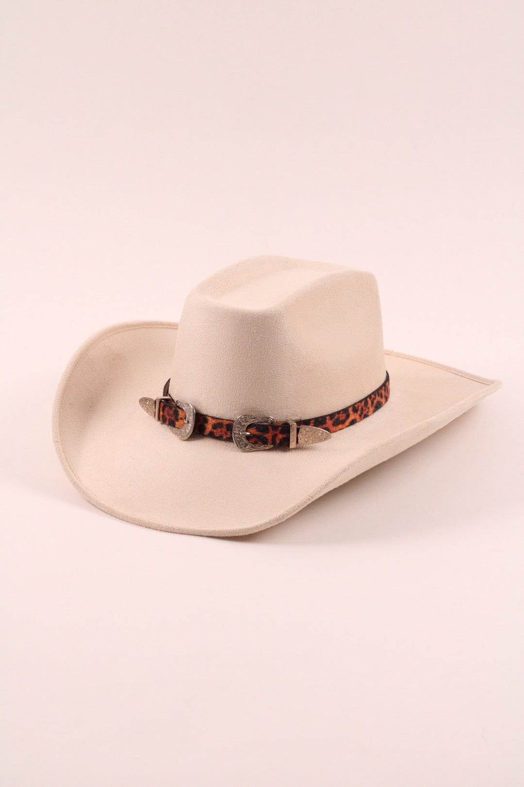 Double Buckle Leather Hat Band Animal Print Faux Fur
