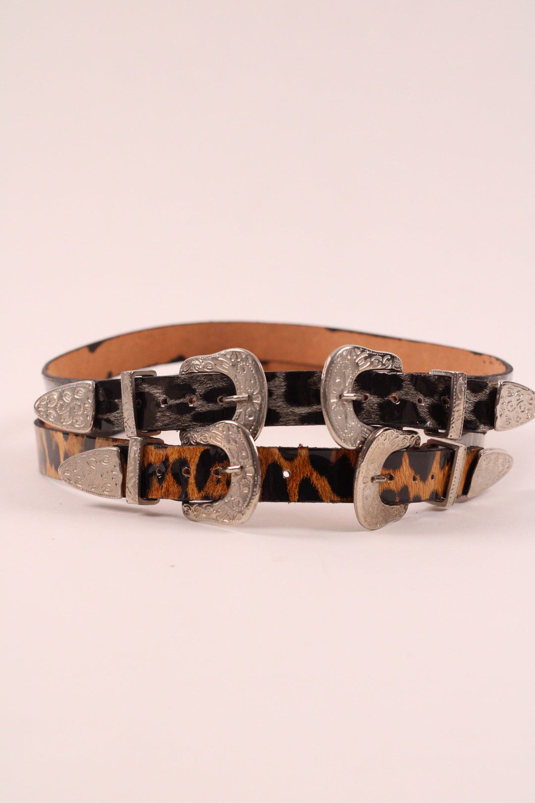 Double Buckle Leather Hat Band Leopard Print