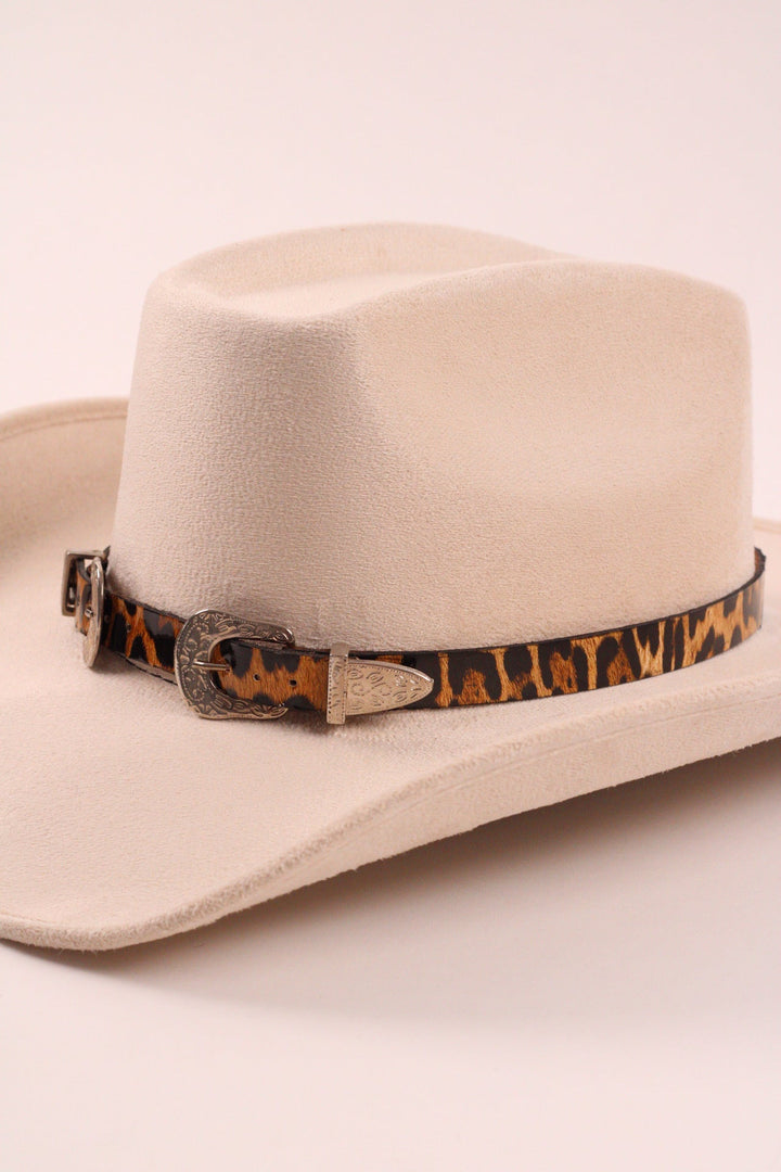 Double Buckle Leather Hat Band Leopard Print
