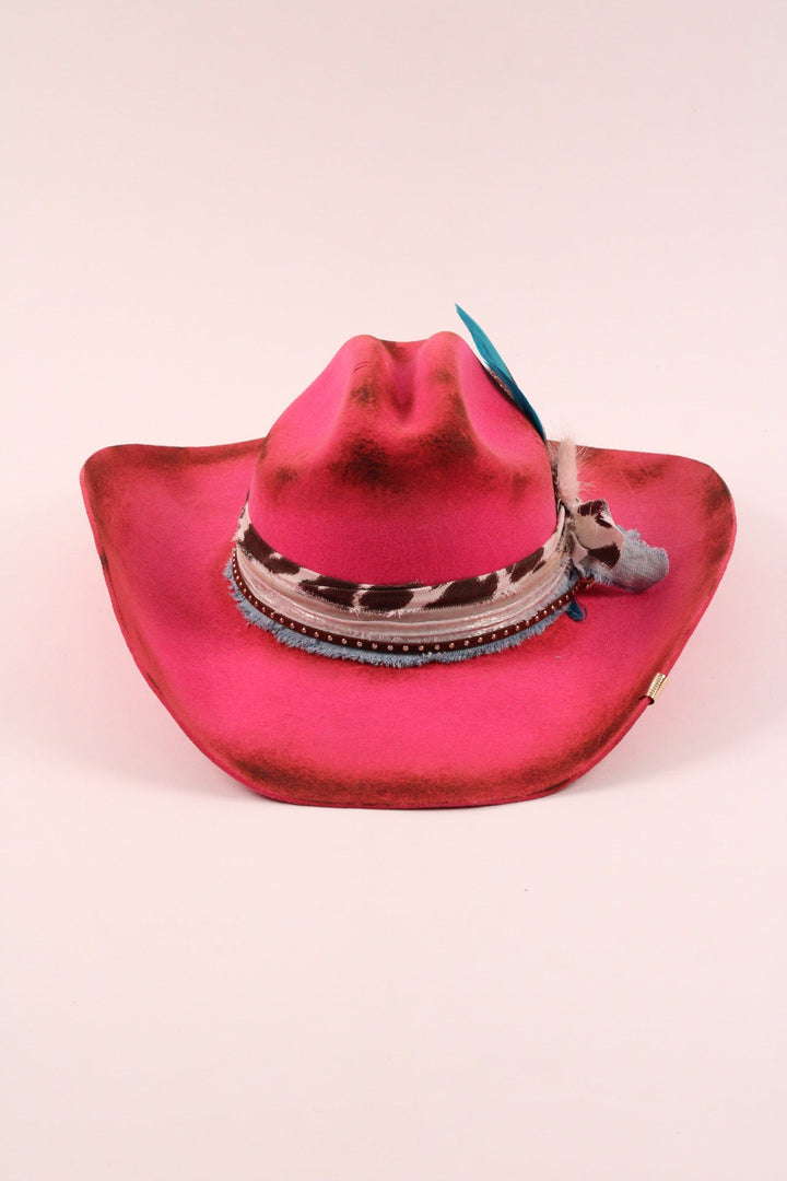 Hailey - Mustang Cowboy Hat - Hot Pink Distressed