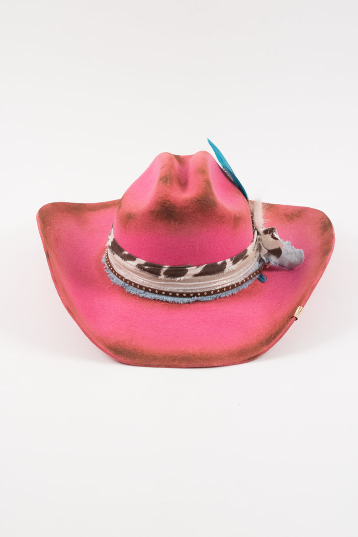 Hailey - Mustang Cowboy Hat - Hot Pink Distressed