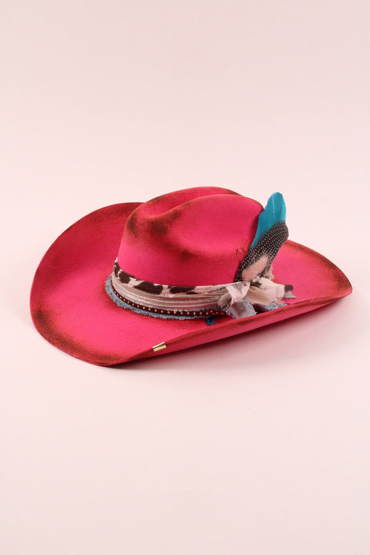 Hailey - Mustang Cowboy Hat - Hot Pink Distressed