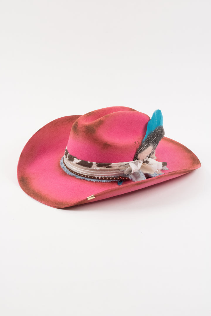 Hailey - Mustang Cowboy Hat - Hot Pink Distressed