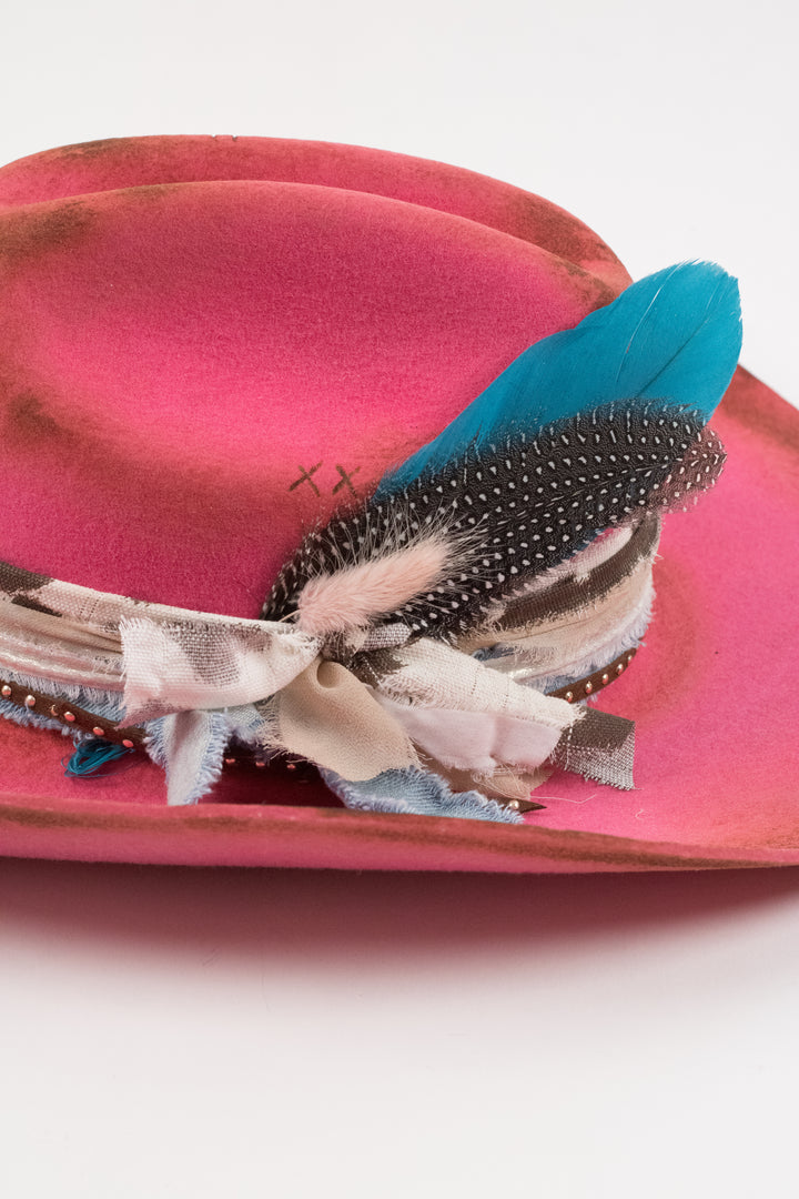 Hailey - Mustang Cowboy Hat - Hot Pink Distressed