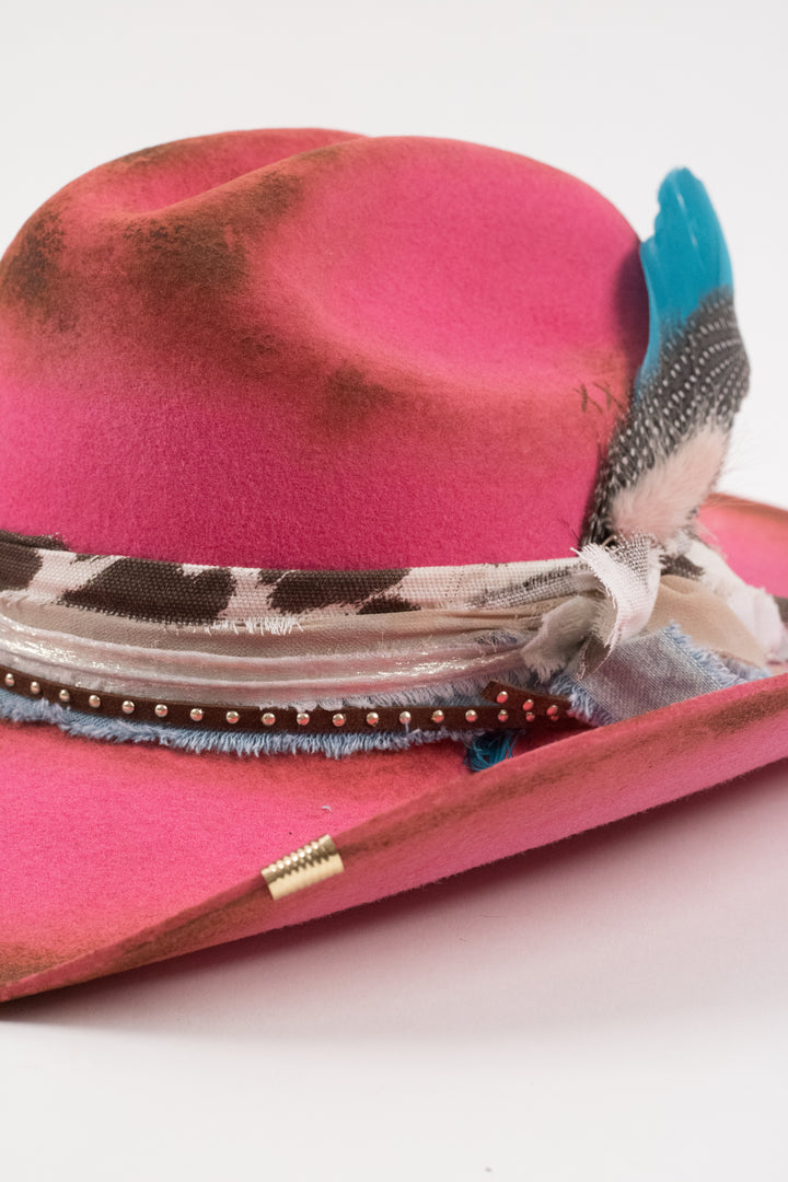 Hailey - Mustang Cowboy Hat - Hot Pink Distressed