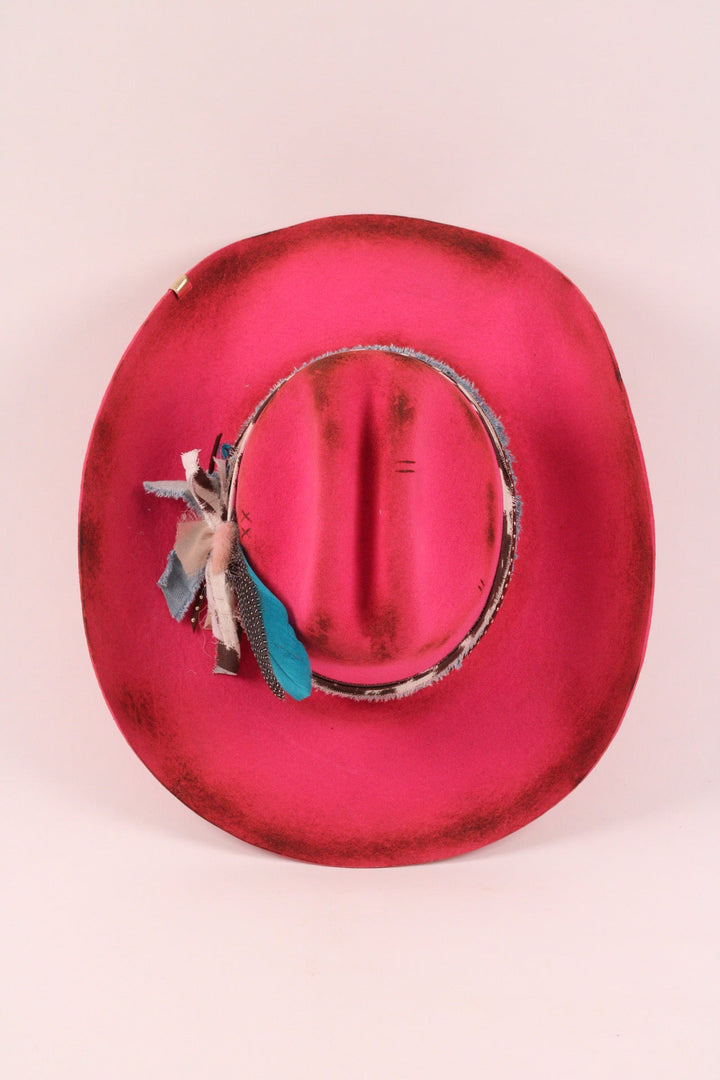 Hailey - Mustang Cowboy Hat - Hot Pink Distressed