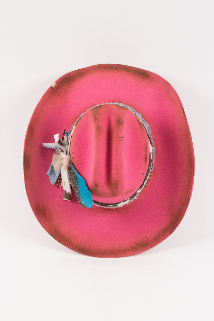 Hailey - Mustang Cowboy Hat - Hot Pink Distressed